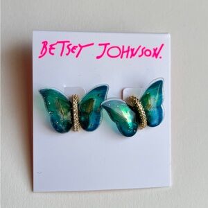 Betsey Johnson Teal and Gold Butterfly Earrings